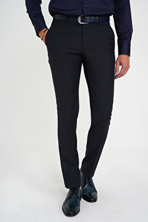 Slim Fit Pilesiz Yün Klasik Lacivert Kumaş Pantolon  P 1191