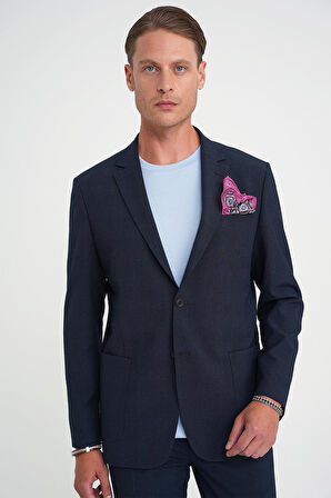 Comfort Fit Torba Cep Çift Yırtmaç Esnek Dokulu Pamuk Lacivert Spor Ceket C 713