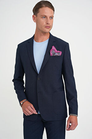 Comfort Fit Torba Cep Çift Yırtmaç Esnek Dokulu Pamuk Lacivert Spor Ceket C 713