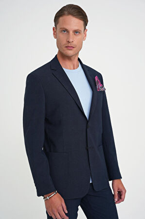 Comfort Fit Torba Cep Çift Yırtmaç Esnek Dokulu Pamuk Lacivert Spor Ceket C 713