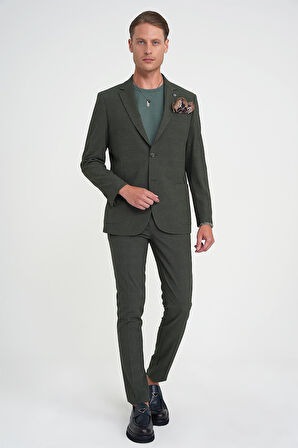 Comfort Fit Torba Cep Çift Yırtmaç Esnek Dokulu Pamuk Yeşil Spor Ceket C 713