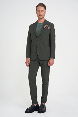 Comfort Fit Torba Cep Çift Yırtmaç Esnek Dokulu Pamuk Yeşil Spor Ceket C 713