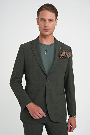 Comfort Fit Torba Cep Çift Yırtmaç Esnek Dokulu Pamuk Yeşil Spor Ceket C 713