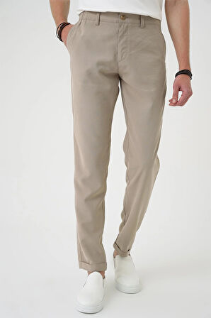 P 1194 Comfort Beli Lastikli Rayon Karışımlı Bej Jogger Pantolon 