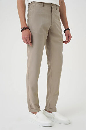 P 1194 Comfort Beli Lastikli Rayon Karışımlı Bej Jogger Pantolon 