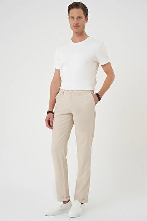 P 1194 Comfort Beli Lastikli Rayon Karışımlı Krem Jogger Pantolon 