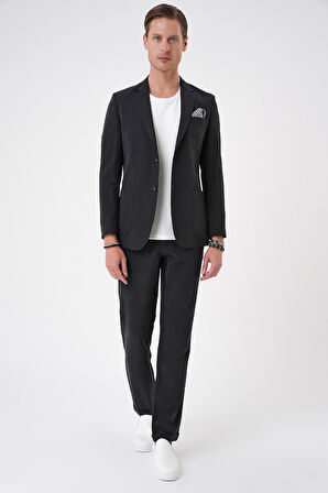 C 714 Slim Fit Torba Cep Spandex Karışımlı Casual Siyah Ceket