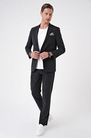 C 714 Slim Fit Torba Cep Spandex Karışımlı Casual Siyah Ceket