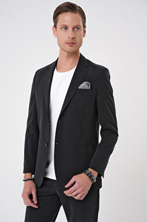 C 714 Slim Fit Torba Cep Spandex Karışımlı Casual Siyah Ceket