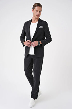 C 714 Slim Fit Torba Cep Spandex Karışımlı Casual Siyah Ceket