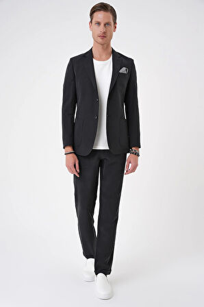 C 714 Slim Fit Torba Cep Spandex Karışımlı Casual Siyah Ceket