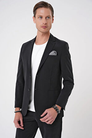 C 714 Slim Fit Torba Cep Spandex Karışımlı Casual Siyah Ceket