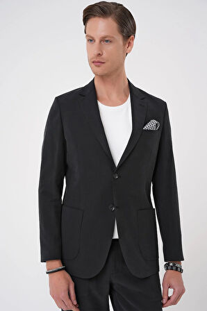 C 714 Slim Fit Torba Cep Spandex Karışımlı Casual Siyah Ceket