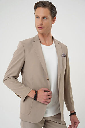 C 714 Slim Fit Torba Cep Spandex Karışımlı Casual Bej Ceket