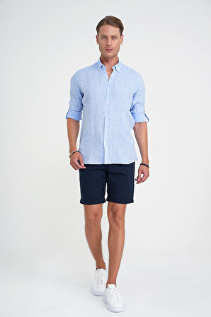 Comfort Fit Bağcıklı ve Lastikli Bel Esnek Pamuk Casuel Lacivert Şort Bermuda 036 