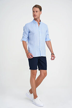 Comfort Fit Bağcıklı ve Lastikli Bel Esnek Pamuk Casuel Lacivert Şort Bermuda 036 