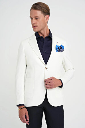 Comfort Fit Mono Yaka Kelebek Astarlı Dokulu Ekru Ceket C 715