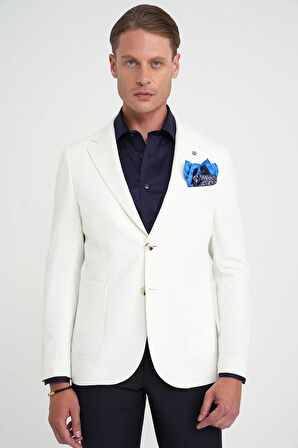 Comfort Fit Mono Yaka Kelebek Astarlı Dokulu Ekru Ceket C 715