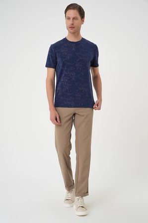 Ts 905 Comfort Fit Bisiklet Yaka Batik Görünmlü Kısa Kol Casual Lacivert Tişört