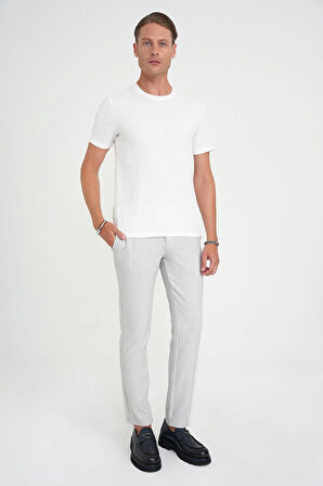 Comfort Fit Bisiklet Yaka Gofre Kısa Kol Ekru Tişört Ts 911