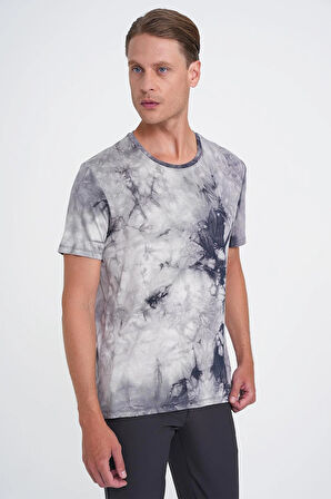 Comfort Fit Bisiklet Yaka Batik Desen Kısa Kol Lacivert Tişört Ts 914