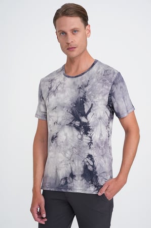 Comfort Fit Bisiklet Yaka Batik Desen Kısa Kol Lacivert Tişört Ts 914
