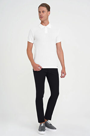 Slim Fit Yan Cepli Esnek Düz Siyah Pamuk Pantolon P 1197