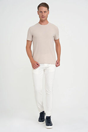Slim Fit Yan Cepli Esnek Düz Beyaz Pamuk Pantolon P 1197