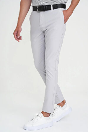 Slim Fit Yan Cepli Esnek Düz Koyu Taş Pamuk Pantolon P 1197