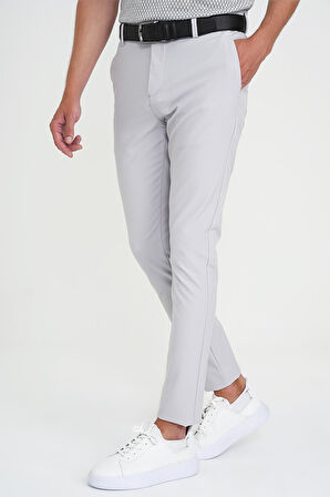 Slim Fit Yan Cepli Esnek Düz Koyu Taş Pamuk Pantolon P 1197