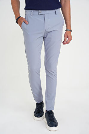 Slim Fit Yan Cepli Esnek Düz Grimavi Pamuk Pantolon P 1197