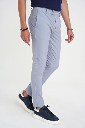Slim Fit Yan Cepli Esnek Düz Grimavi Pamuk Pantolon P 1197