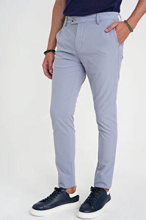 Slim Fit Yan Cepli Esnek Düz Grimavi Pamuk Pantolon P 1197