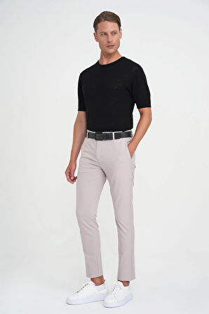 Slim Fit Yan Cepli Esnek Düz Koyu Vizon Pamuk Pantolon P 1197
