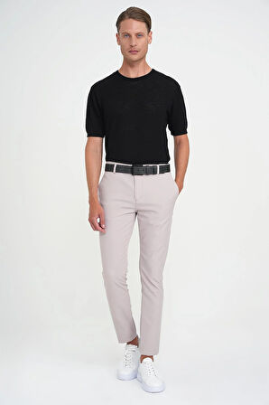 Slim Fit Yan Cepli Esnek Düz Koyu Vizon Pamuk Pantolon P 1197