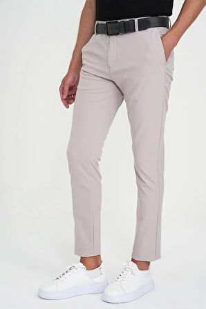 Slim Fit Yan Cepli Esnek Düz Koyu Vizon Pamuk Pantolon P 1197