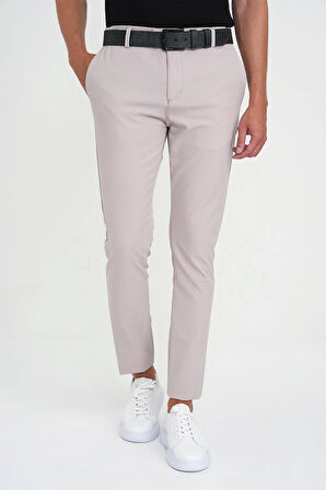 Slim Fit Yan Cepli Esnek Düz Koyu Vizon Pamuk Pantolon P 1197