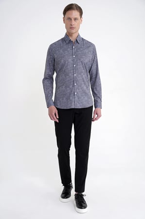 Slim Fit Klapa Yaka Esnek Pamuklu Siyah Çizgili Gömlek G 1599