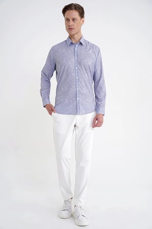 Slim Fit Klapa Yaka Esnek Pamuklu Gri Çizgili Gömlek G 1599
