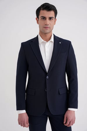 Slim Fit Çift Yırtmaç Gofre Kumaş Esnek Lacivert Spor Takım Elbise TK 940