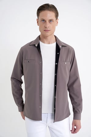 Comfort Fit Esnek Pamuklu Önü Çıtçıtlı Çift Taraflı Siyah Gömlek Ceket C 730