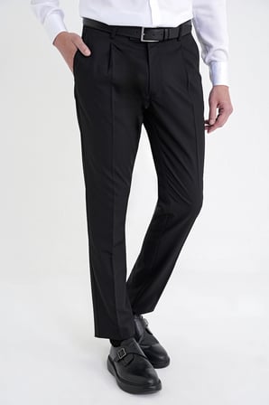 Comfort Fit Yan Cep Esnek Pamuklu Gabardin Tek Pileli Siyah Pantolon P 1211