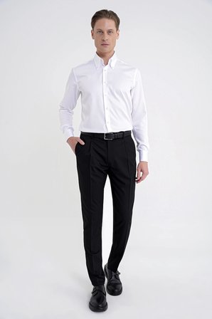 Comfort Fit Yan Cep Esnek Pamuklu Gabardin Tek Pileli Siyah Pantolon P 1211