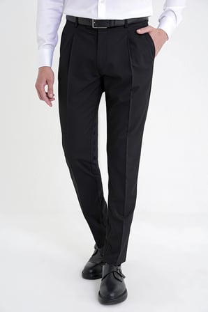 Comfort Fit Yan Cep Esnek Pamuklu Gabardin Tek Pileli Siyah Pantolon P 1211