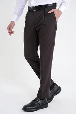 Comfort Fit Yan Cep Esnek Pamuklu Gabardin Tek Pileli Kahverengi Pantolon P 1211