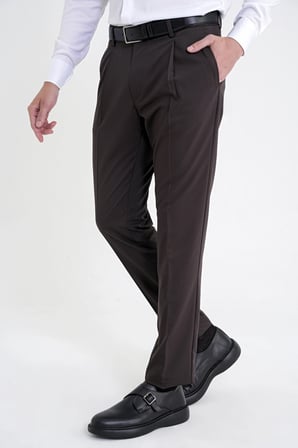Comfort Fit Yan Cep Esnek Pamuklu Gabardin Tek Pileli Kahverengi Pantolon P 1211