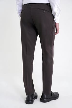 Comfort Fit Yan Cep Esnek Pamuklu Gabardin Tek Pileli Kahverengi Pantolon P 1211