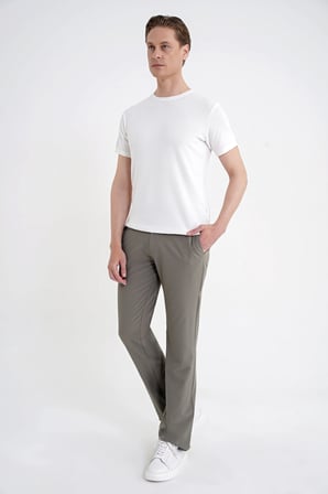 Regular Fit Yan Cep Doku Desenli Beli Lastikli Haki Pantolon P 1212