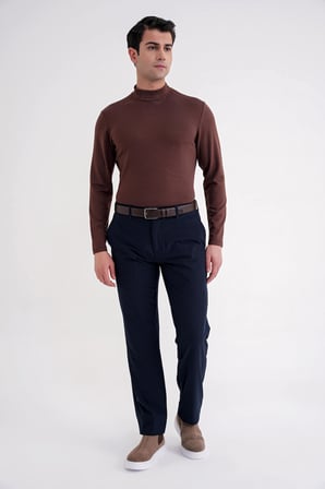 Regular Fit Yan Cep Doku Desenli Beli Lastikli Lacivert Pantolon P 1212