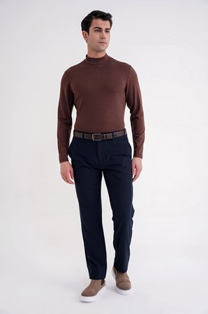 Regular Fit Yan Cep Doku Desenli Beli Lastikli Lacivert Pantolon P 1212